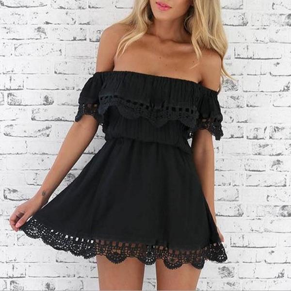 Lace Trimed Off The Shoulder White Mini-Dress Flowy on sale - SOUISEE