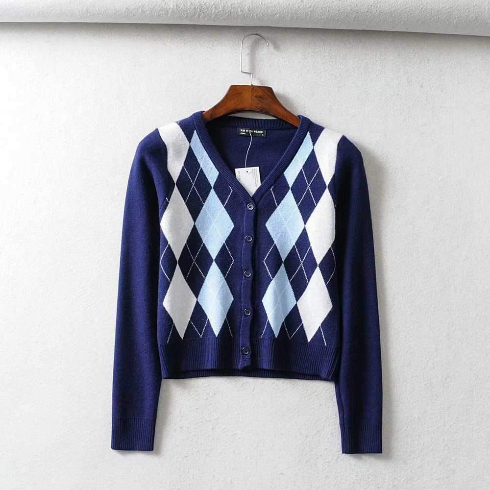 Classic Retro Color block Argyle Print Button Down Sweaters on sale - SOUISEE