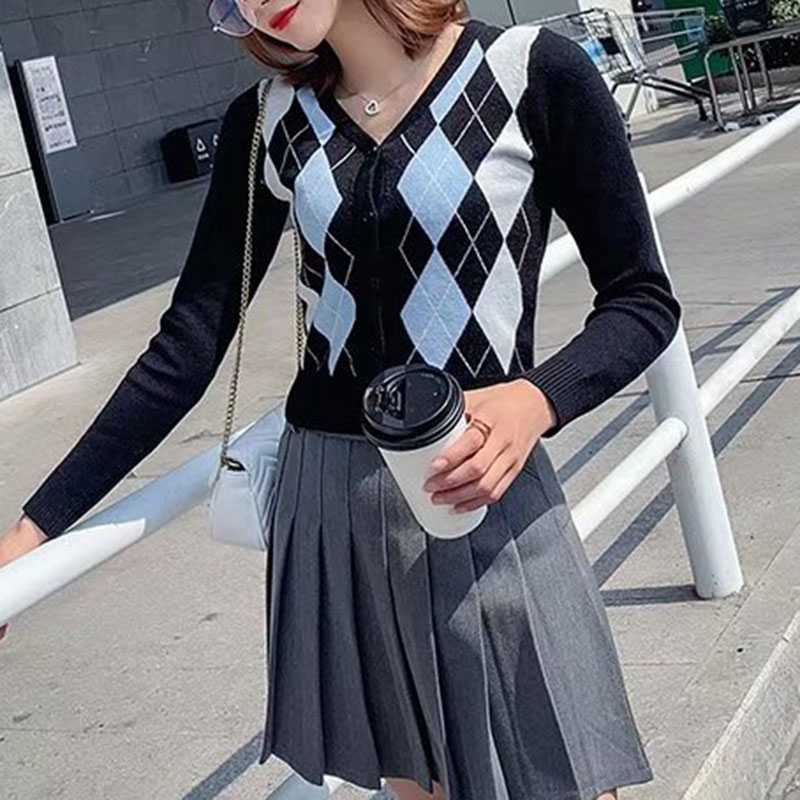 Classic Retro Color block Argyle Print Button Down Sweaters on sale - SOUISEE