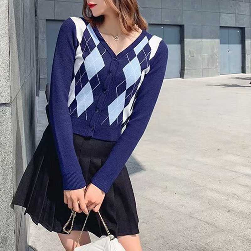 Classic Retro Color block Argyle Print Button Down Sweaters on sale - SOUISEE