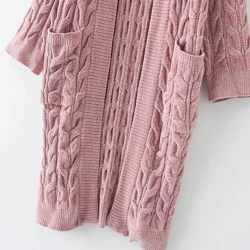 Oversized French Braided Knit Long Cardigan Sweaters For Women on sale - SOUISEE