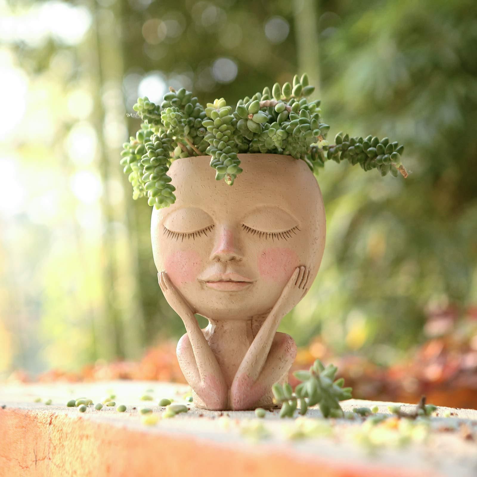 Head Face Planters Painted Plants Flower Pots Succulents Resin Planter Face Pot With Hole on sale - SOUISEE