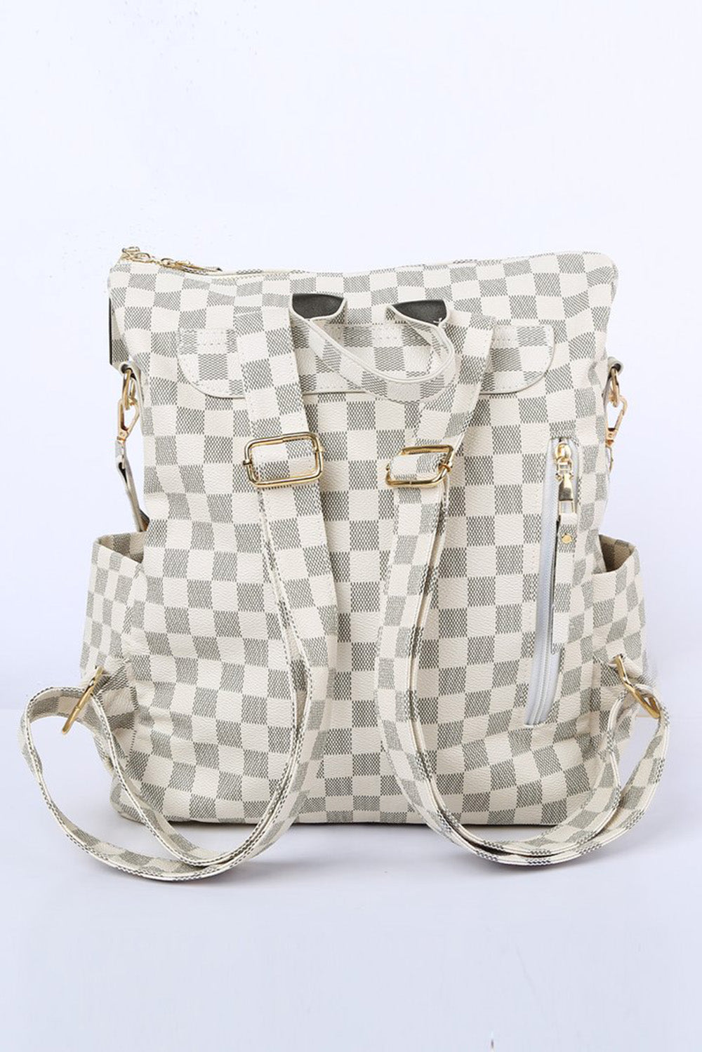 Vintage Faux Leather Check Pattern Print Rucksack Vegan Backpack Tote on sale - SOUISEE