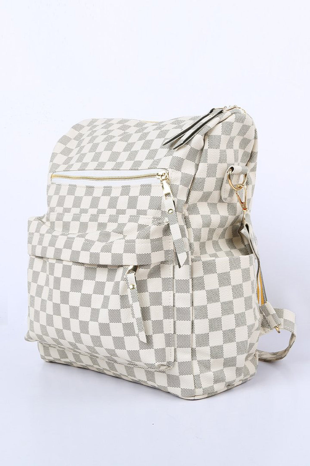 Vintage Faux Leather Check Pattern Print Rucksack Vegan Backpack Tote on sale - SOUISEE