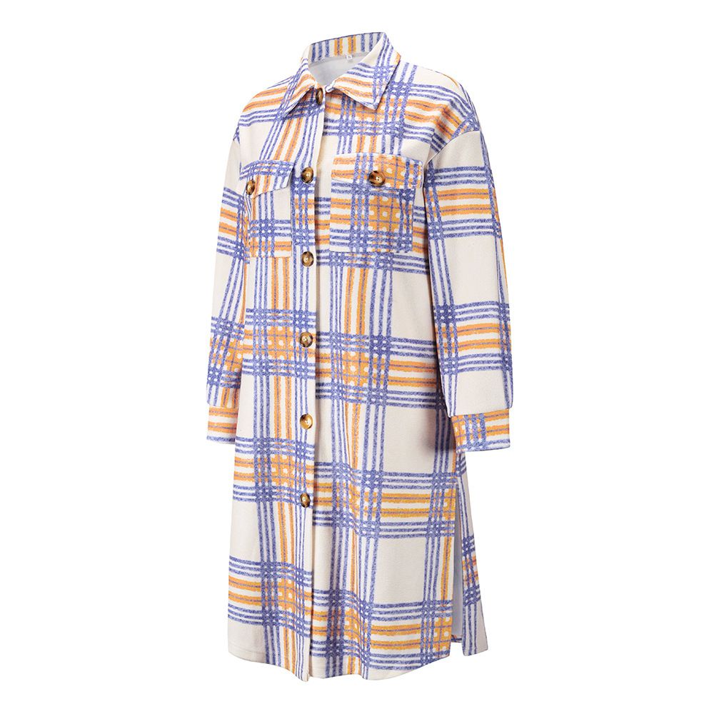 Wool Blend Longline Plaid Shacket Long Checked Peacoat on sale - SOUISEE