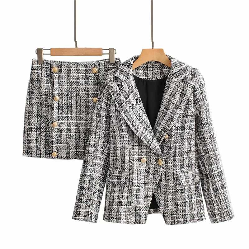 Confident Womens Tweed Blazer And Skirt Suits Plaid on sale - SOUISEE