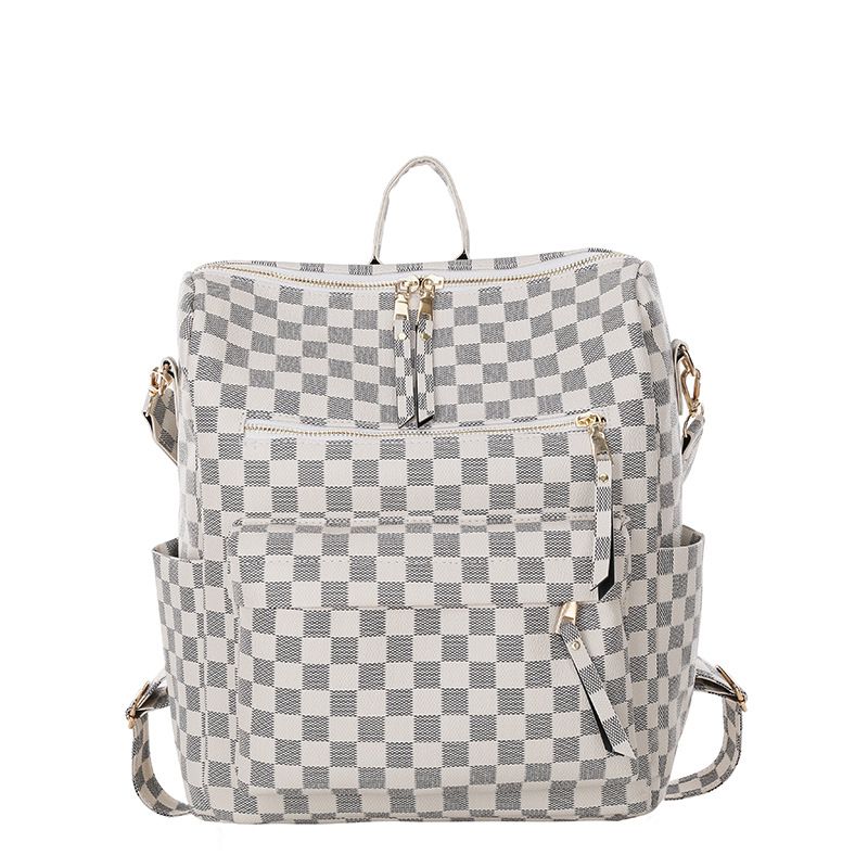 Vintage Faux Leather Check Pattern Print Rucksack Vegan Backpack Tote on sale - SOUISEE