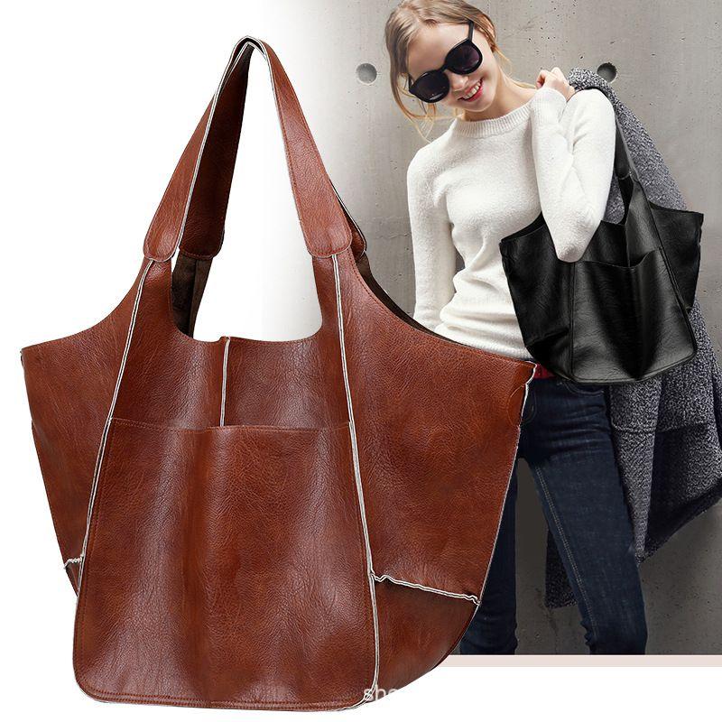 Brown Leather Womens Tote Bags School Handbags on sale - SOUISEE