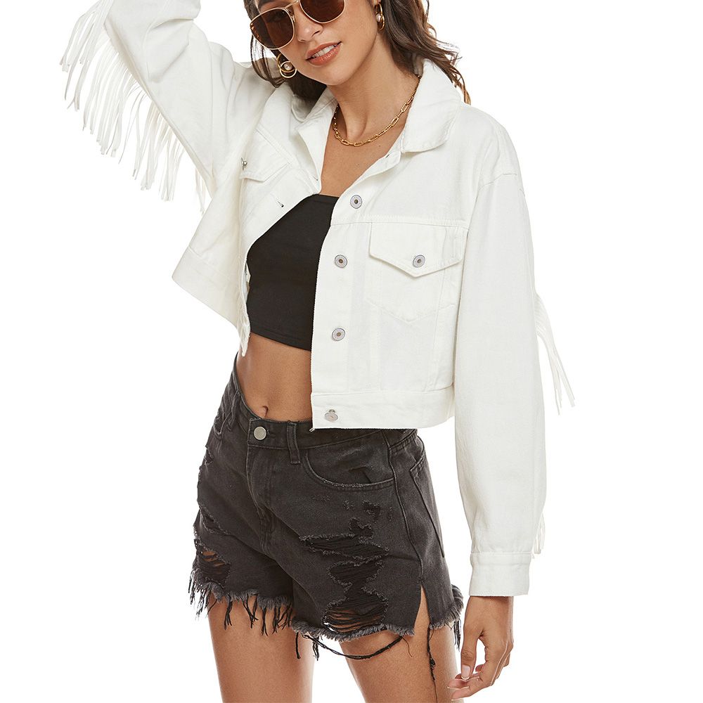 Festival Native Western Fringe Denim Jacket WithTassels on sale - SOUISEE