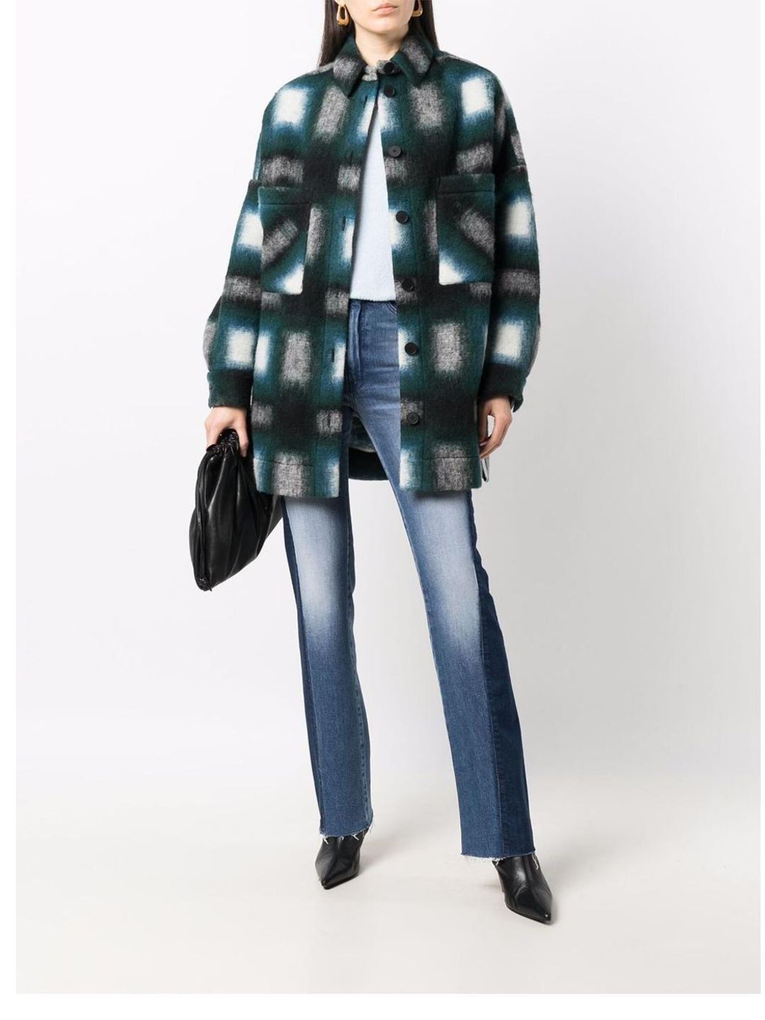 Multicolor Oversized Front Pockets Wool Plaid Flannel Over Shirt Shacket Jacket on sale - SOUISEE