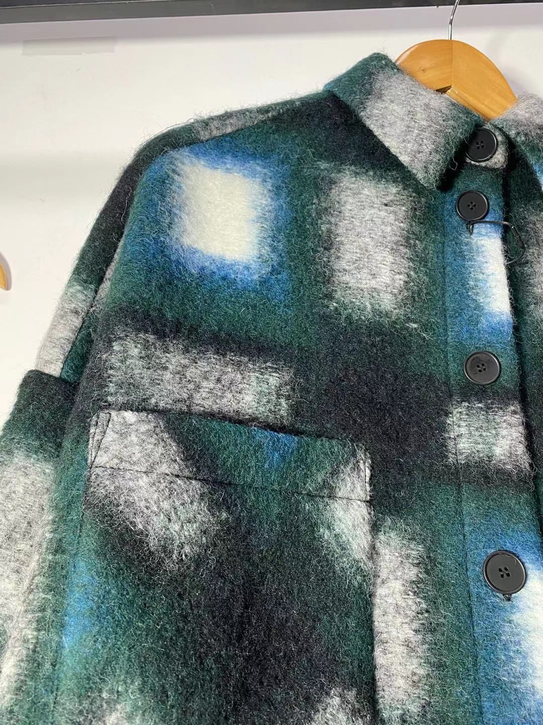 Multicolor Oversized Front Pockets Wool Plaid Flannel Over Shirt Shacket Jacket on sale - SOUISEE