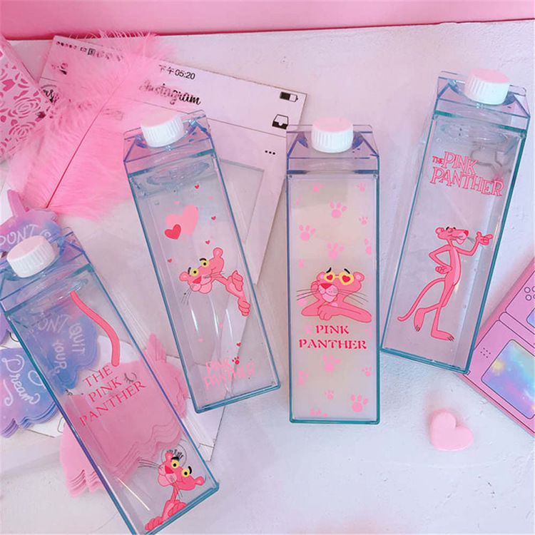 Cute Transparent Reusable Clear Milk Carton Leakproof Sports Bottle