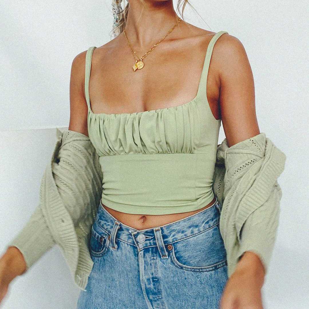 Pretty ruched Cropped Tank Top Sleeveless Crop Top on sale - SOUISEE