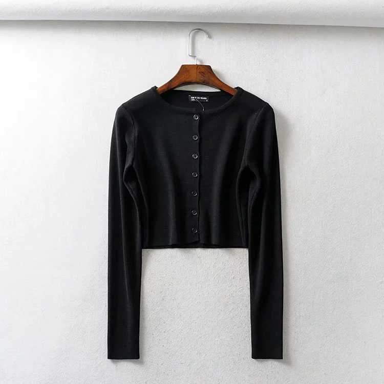 Long Sleeve Button Down Crop Top Knit Shirt For 90s on sale - SOUISEE