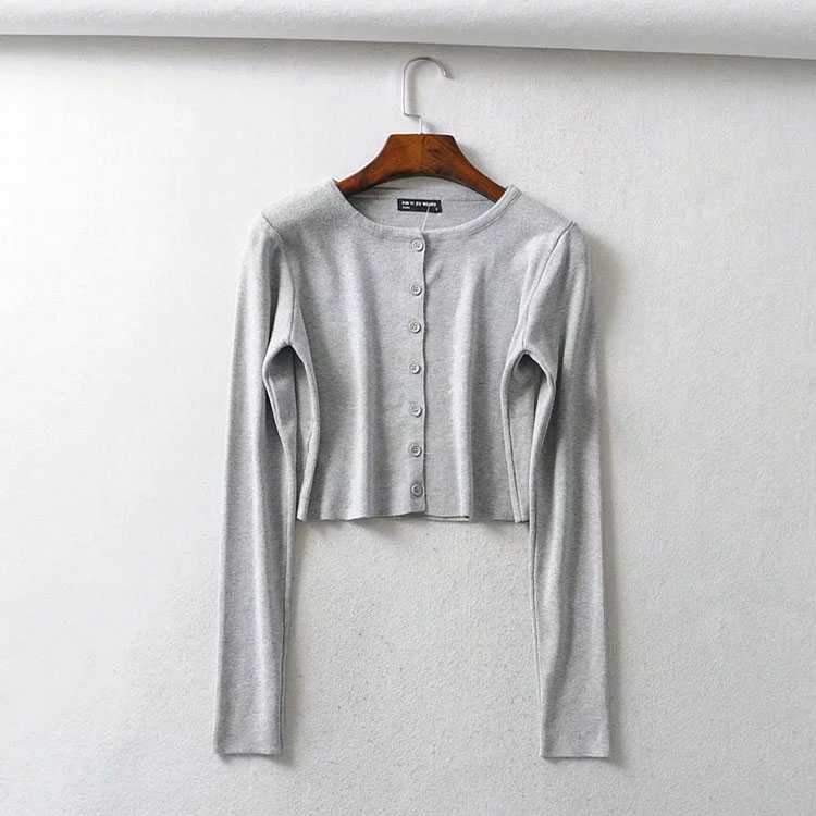 Long Sleeve Button Down Crop Top Knit Shirt For 90s on sale - SOUISEE