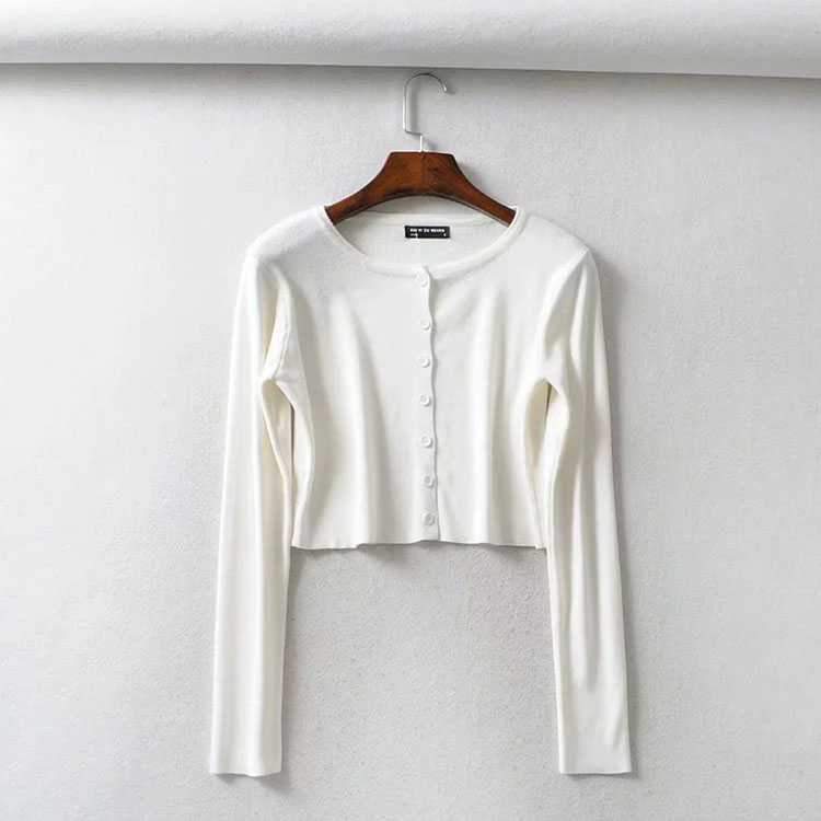 Long Sleeve Button Down Crop Top Knit Shirt For 90s on sale - SOUISEE