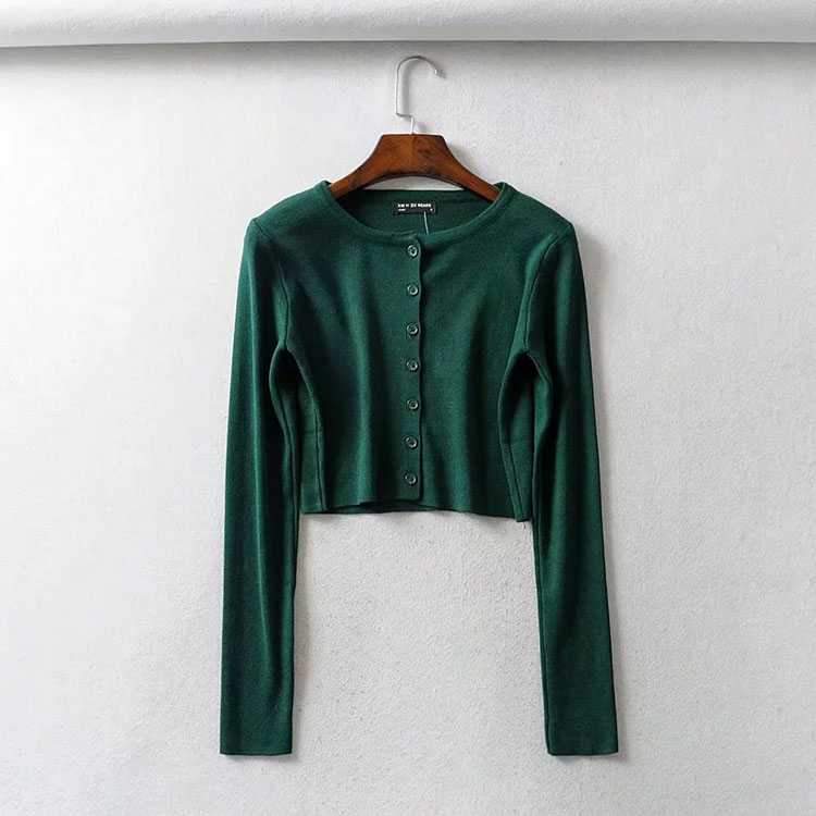 Long Sleeve Button Down Crop Top Knit Shirt For 90s on sale - SOUISEE