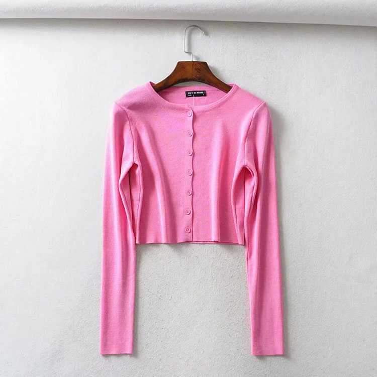 Long Sleeve Button Down Crop Top Knit Shirt For 90s on sale - SOUISEE