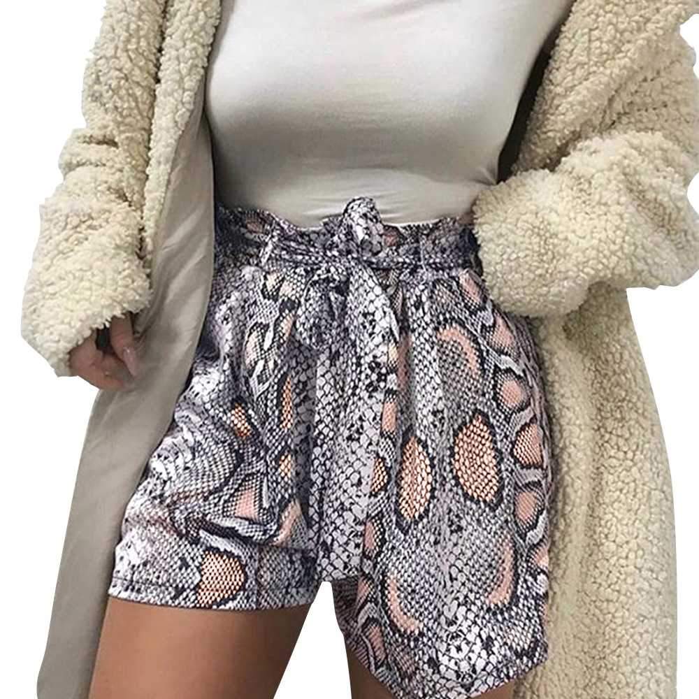 Retro Tie Waist Snake Print High Waisted Paperbag Shorts on sale - SOUISEE