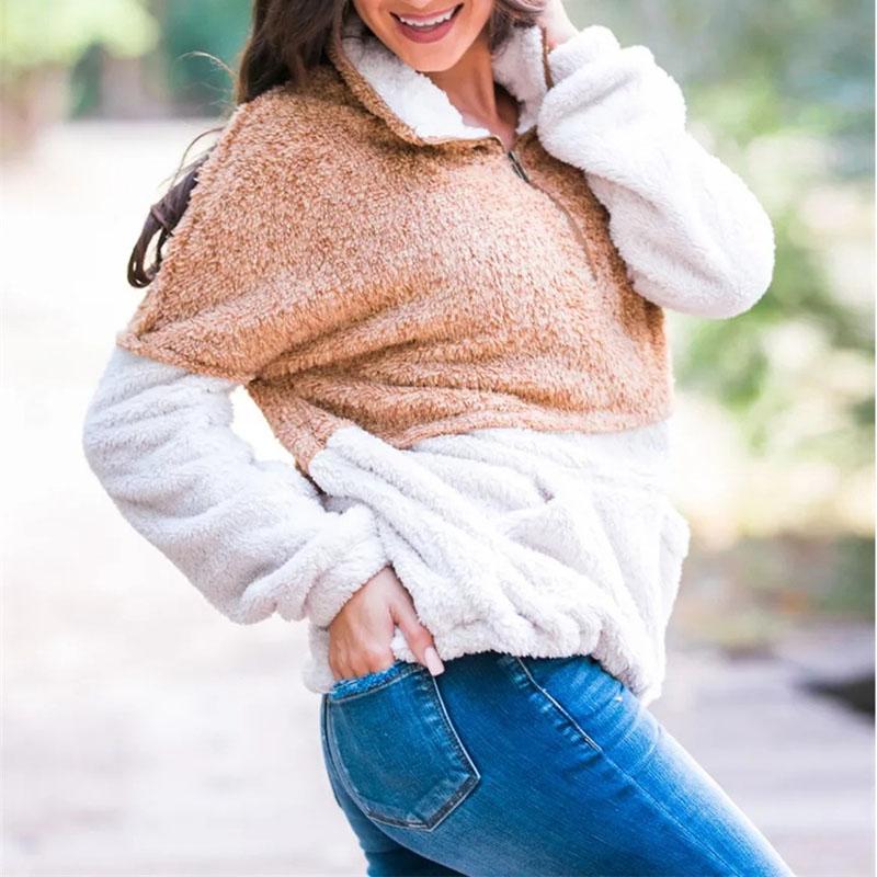 Two Toned Fuzzy Sherpa Fleece Pullover on sale - SOUISEE