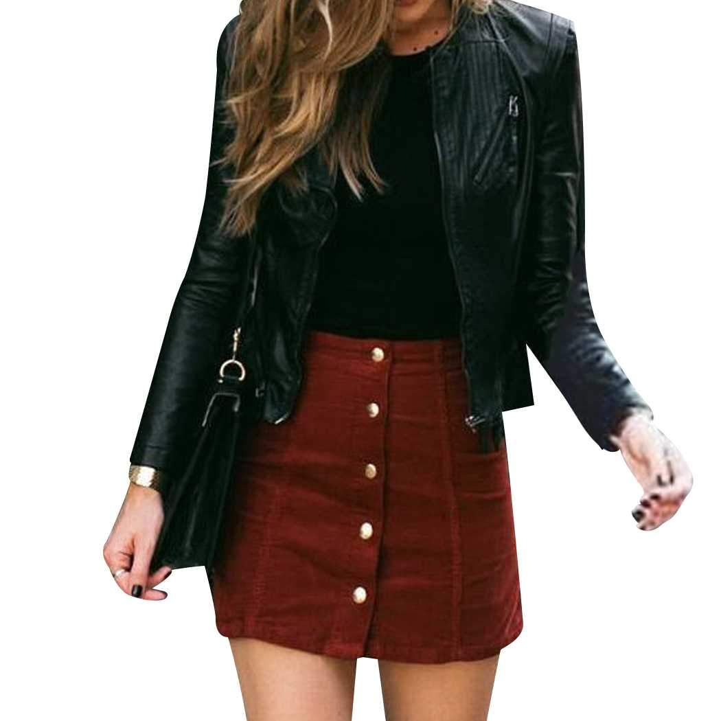 Front Button Up High Waisted Mini Suede Skirt on sale - SOUISEE