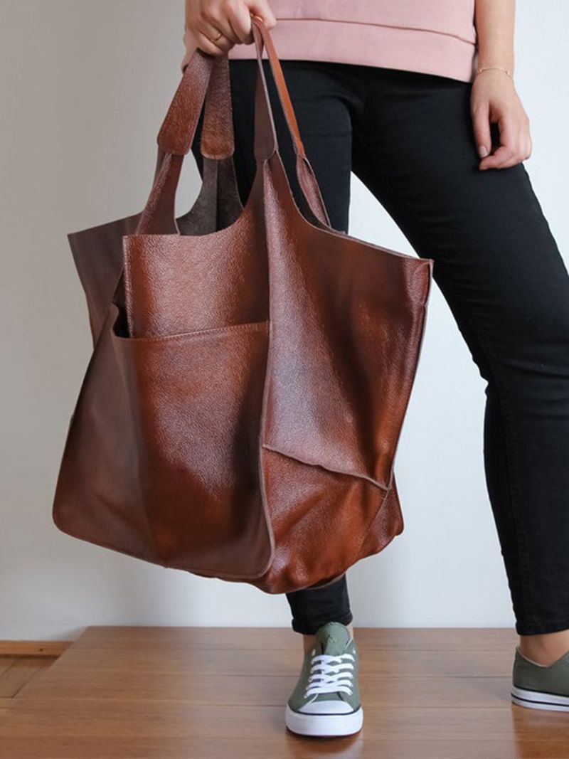 Brown Leather Womens Tote Bags School Handbags on sale - SOUISEE