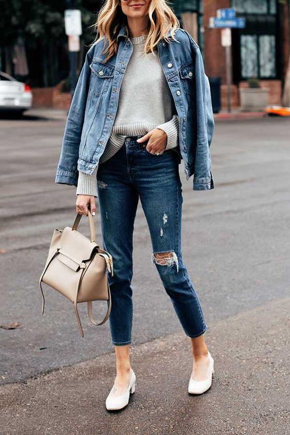 Oversized Light Washed Ripped Denim Jacket Womens on sale - SOUISEE