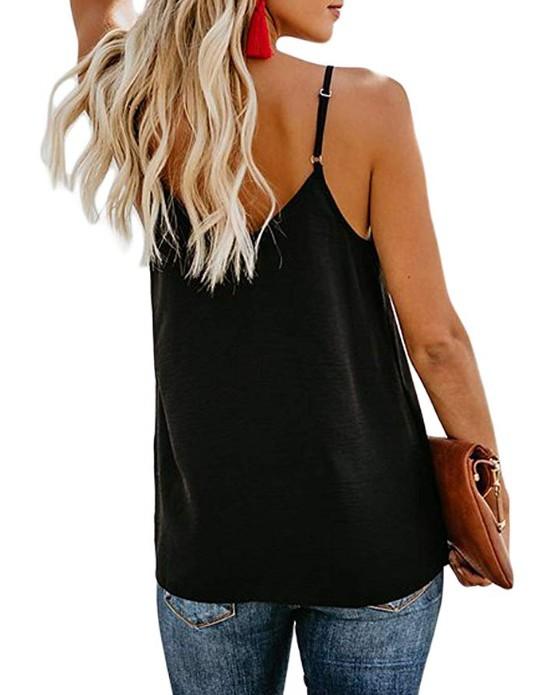 Adjustable Spaghetti Front Button Up Swing Tank Top Sleeveless Shirts on sale - SOUISEE