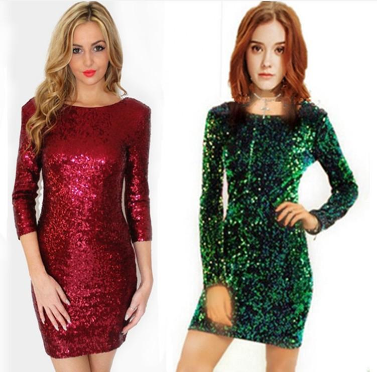 Sparkly Sequin Embellished Long Sleeve Sheath Cocktail Dress on sale - SOUISEE