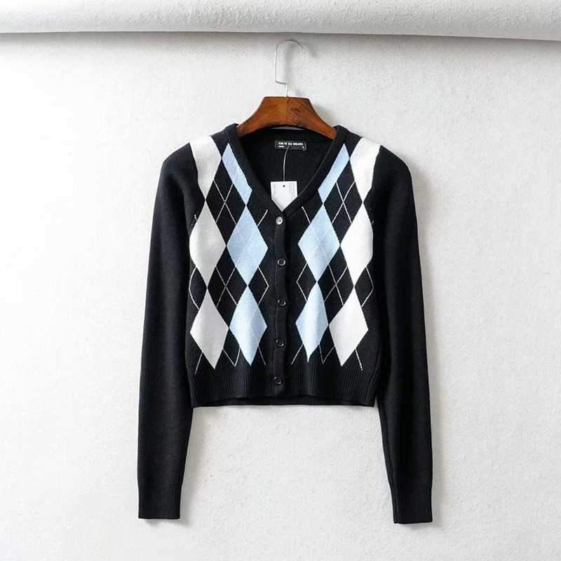 Classic Retro Color block Argyle Print Button Down Sweaters on sale - SOUISEE