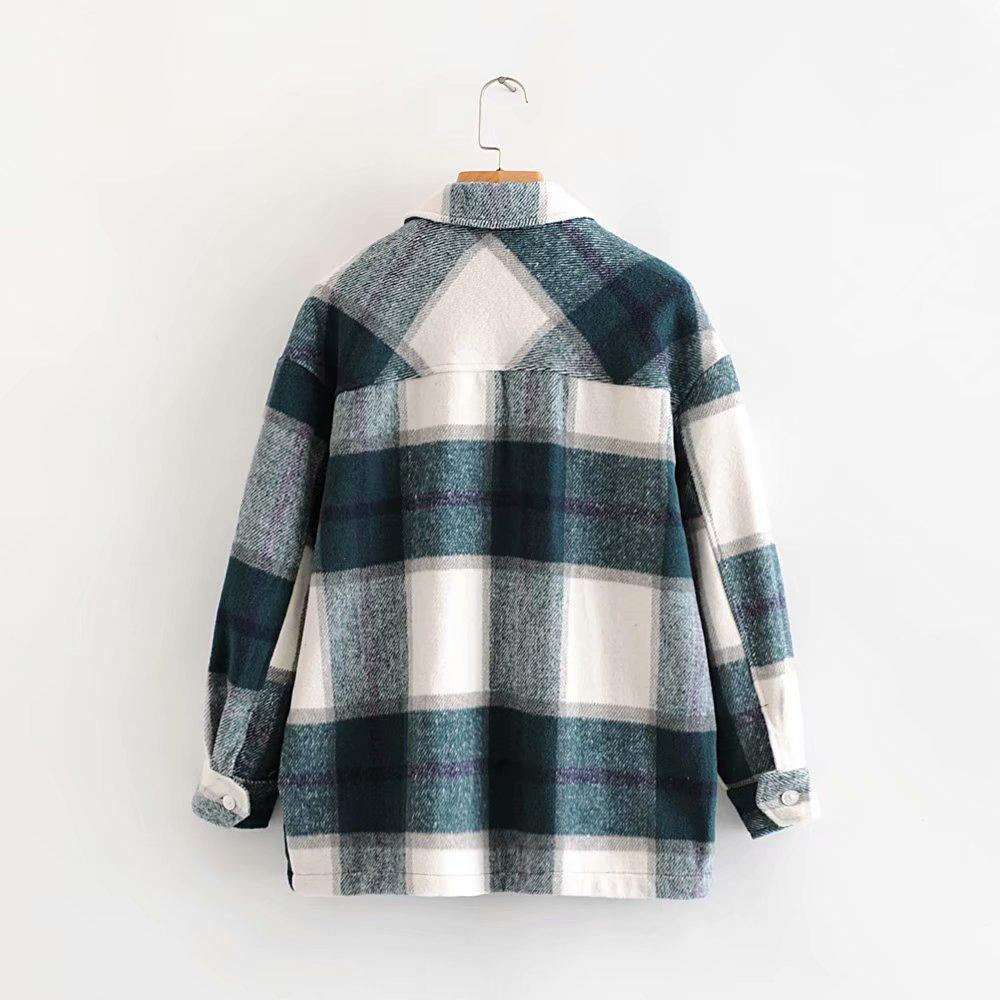 Classic Thick Colorblock Checked Button Down Woolen Shirt Jacket on sale - SOUISEE