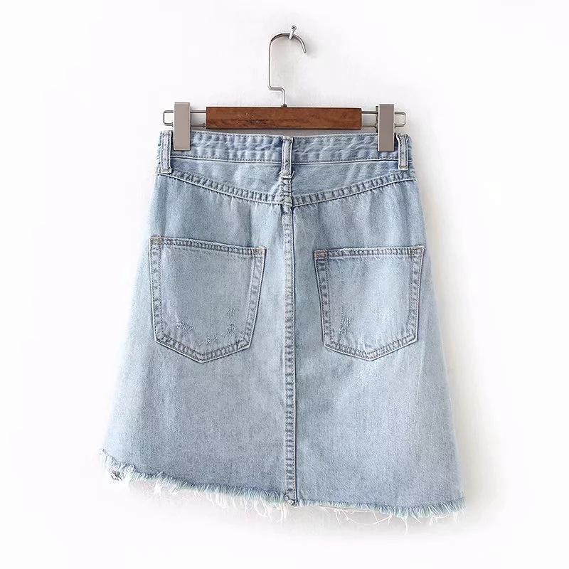 Vintage Washed Distressed Notched Light Denim Mini Skirt on sale - SOUISEE