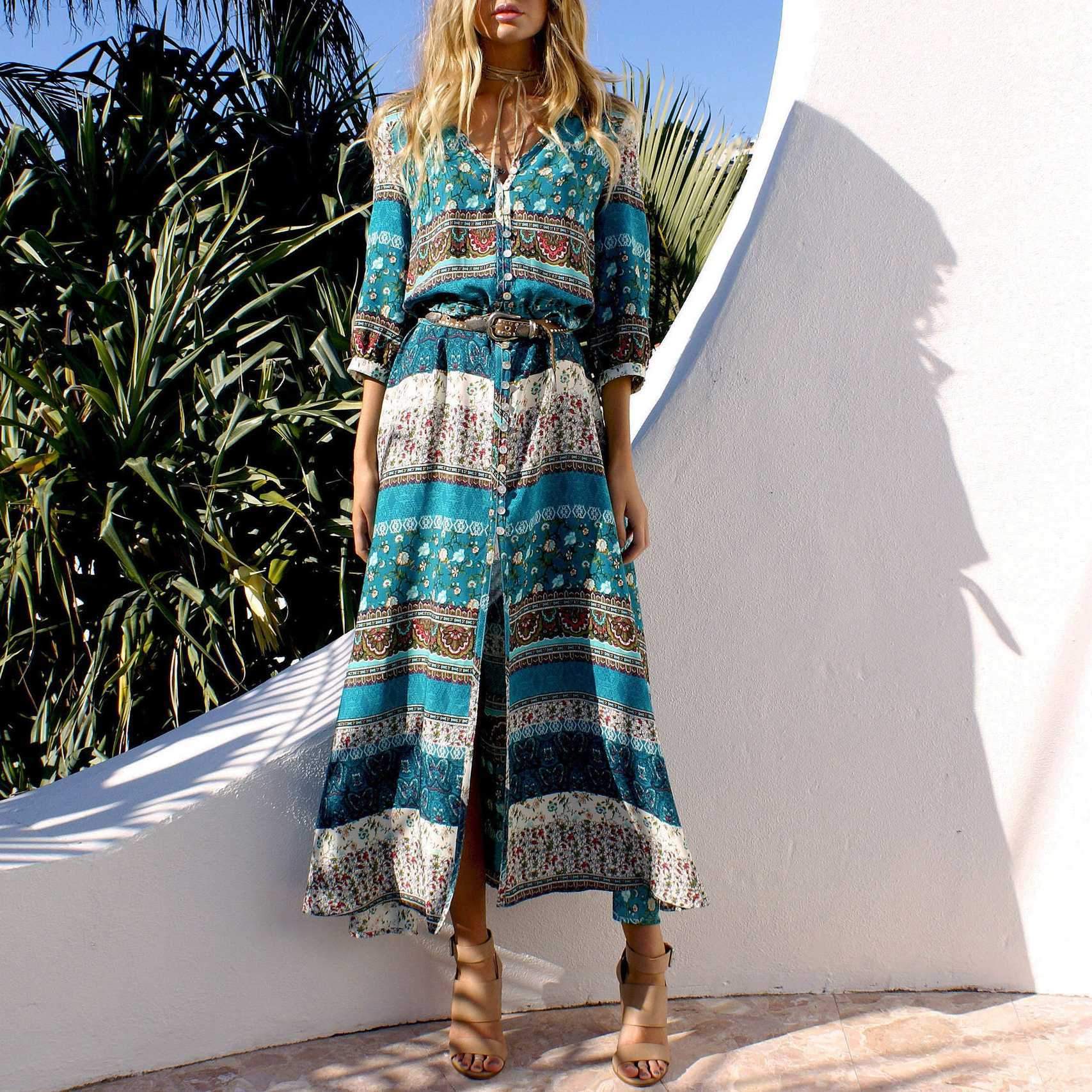 Hippie Gypsy Boho Long Beach Dress Maxi Cover Ups Beachwear on sale - SOUISEE