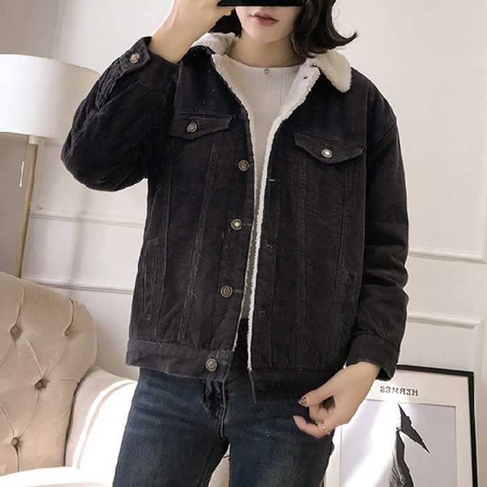 Fur Fleece Lined Shearling Corduroy Trucker Jacket on sale - SOUISEE