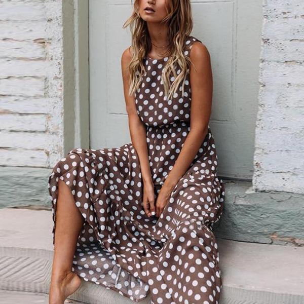 Retro Modest Polka Dot Maxi Dress Sundress on sale - SOUISEE