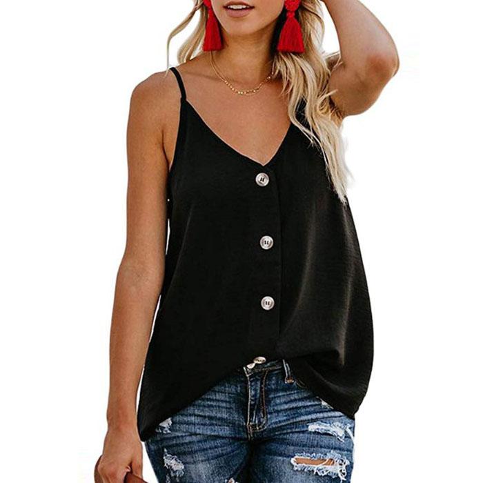 Adjustable Spaghetti Front Button Up Swing Tank Top Sleeveless Shirts on sale - SOUISEE