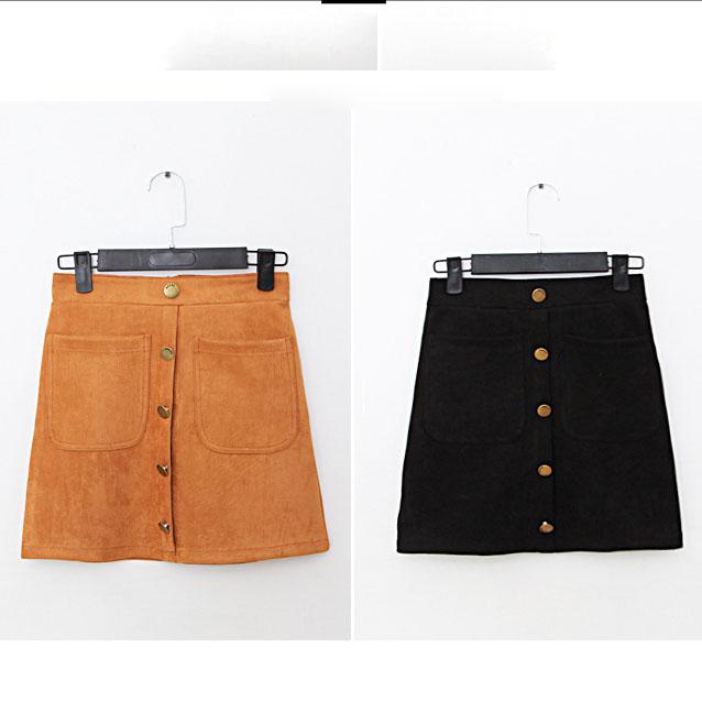 Front Button Up High Waisted Mini Suede Skirt on sale - SOUISEE