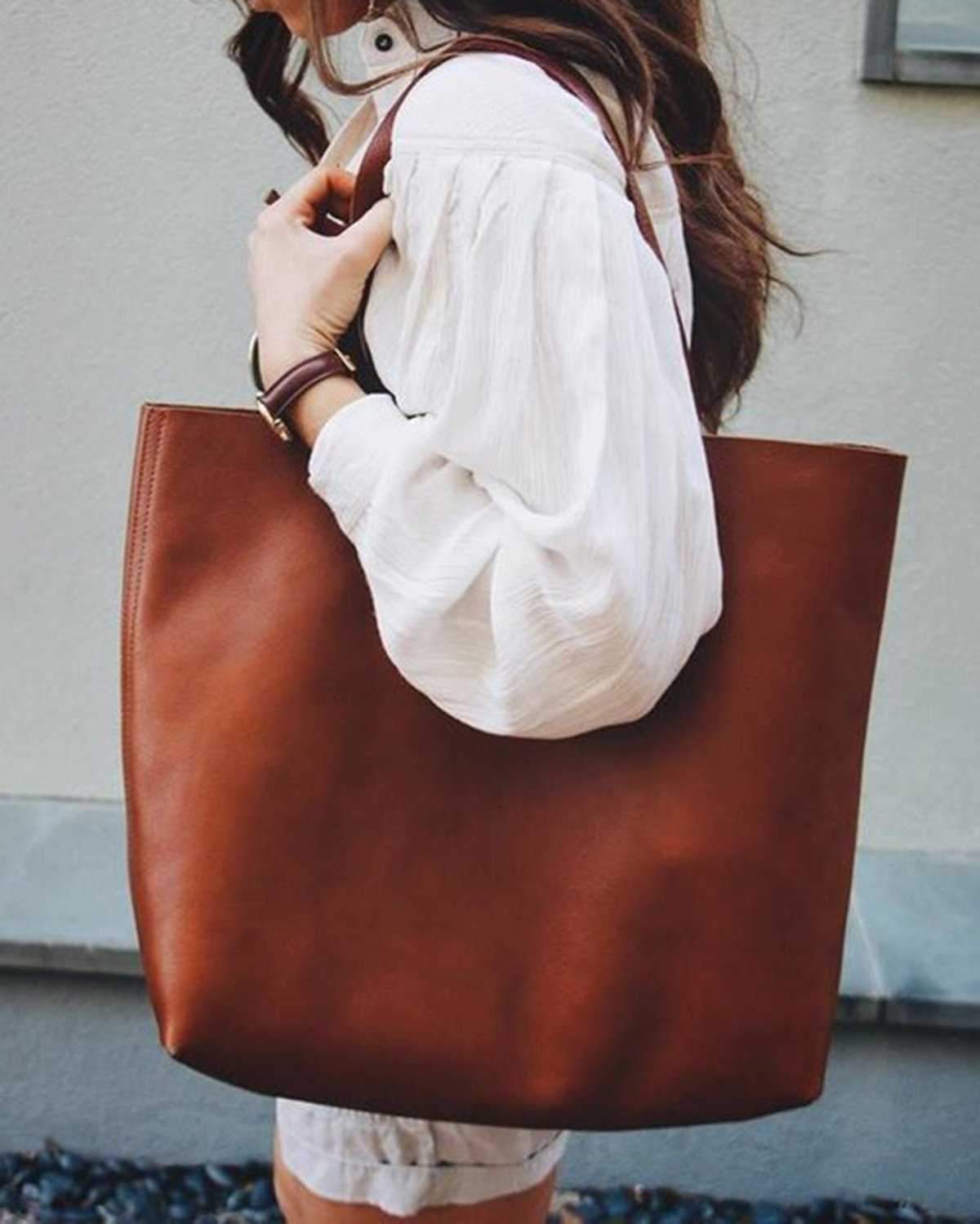 Brown Leather Womens Tote Bags School Handbags on sale - SOUISEE