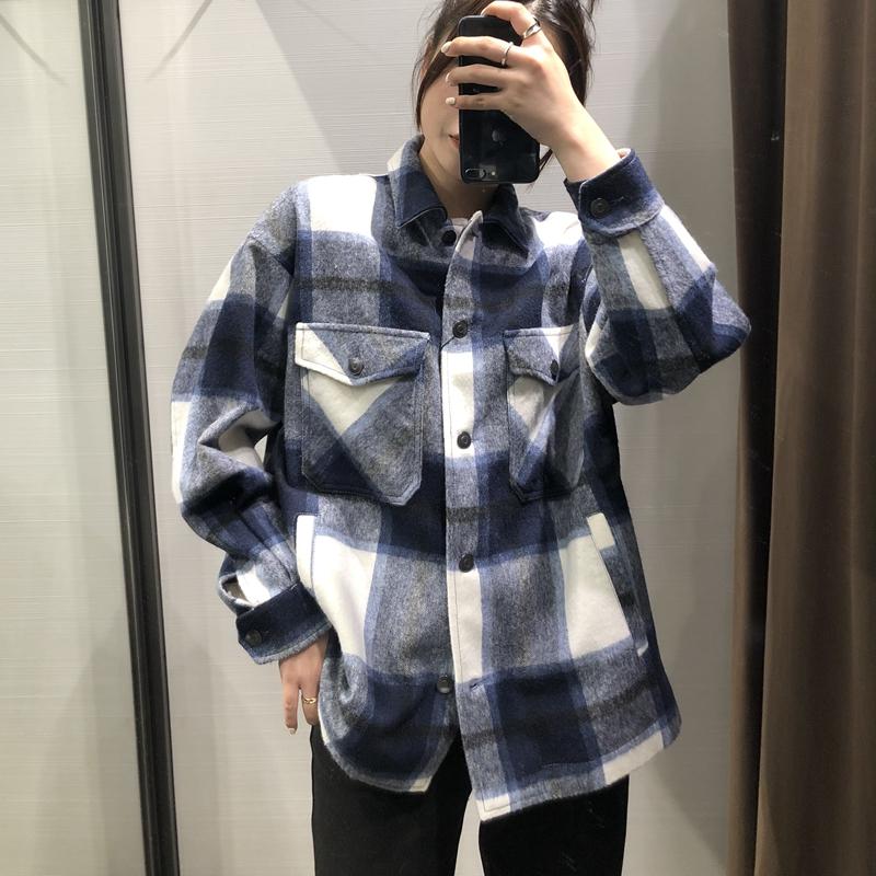 Classic Thick Colorblock Checked Button Down Woolen Shirt Jacket on sale - SOUISEE