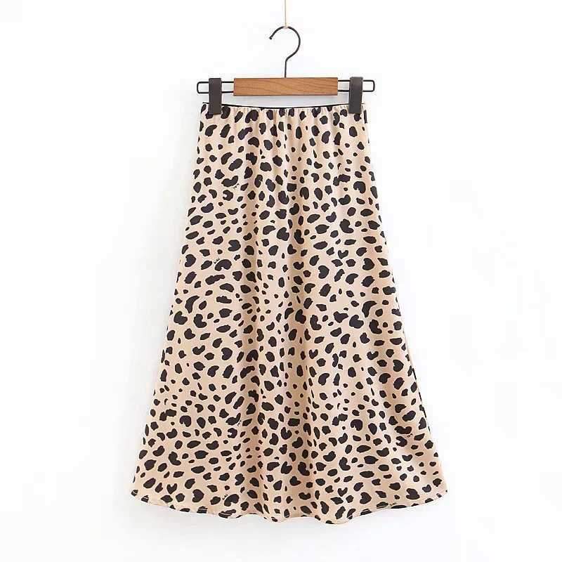 Retro Elastic Band  High Waisted Leopard Print Midi Skirt on sale - SOUISEE