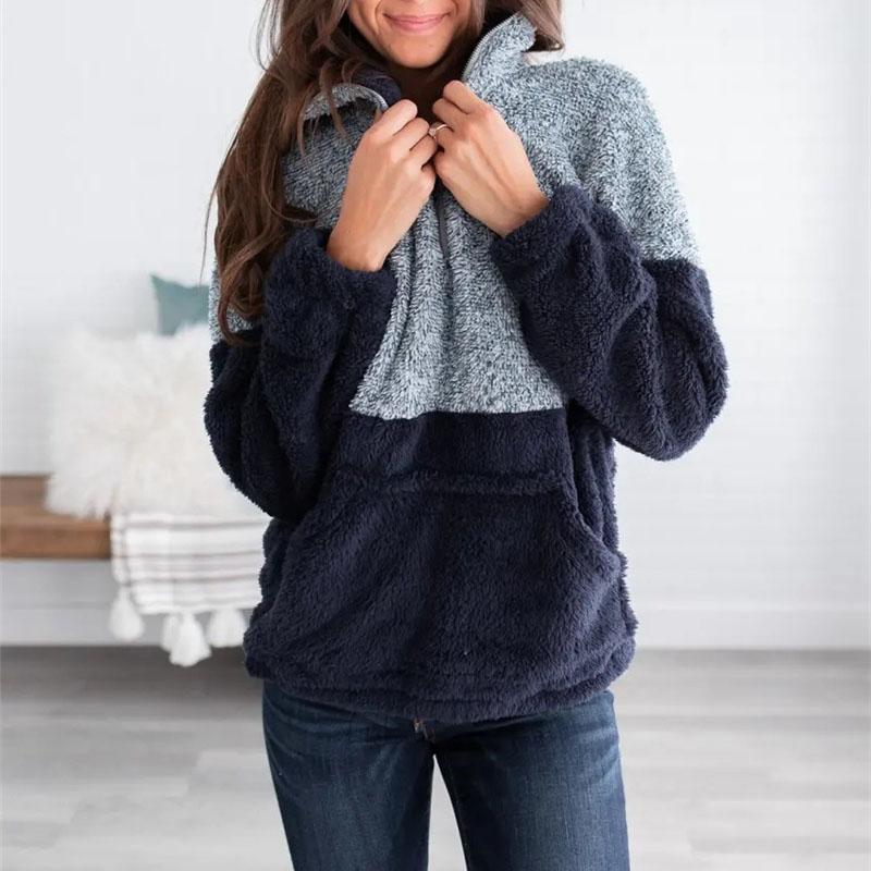 Two Toned Fuzzy Sherpa Fleece Pullover Jacket on sale - SOUISEE