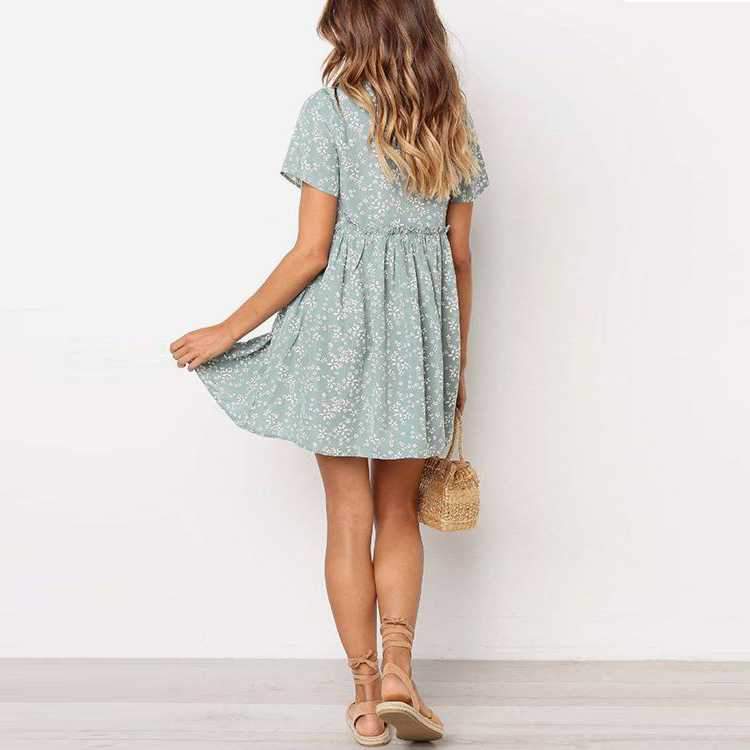 Stomach Hide Casual Deep Plunge Front Tie Shift Swing Dress on sale - SOUISEE