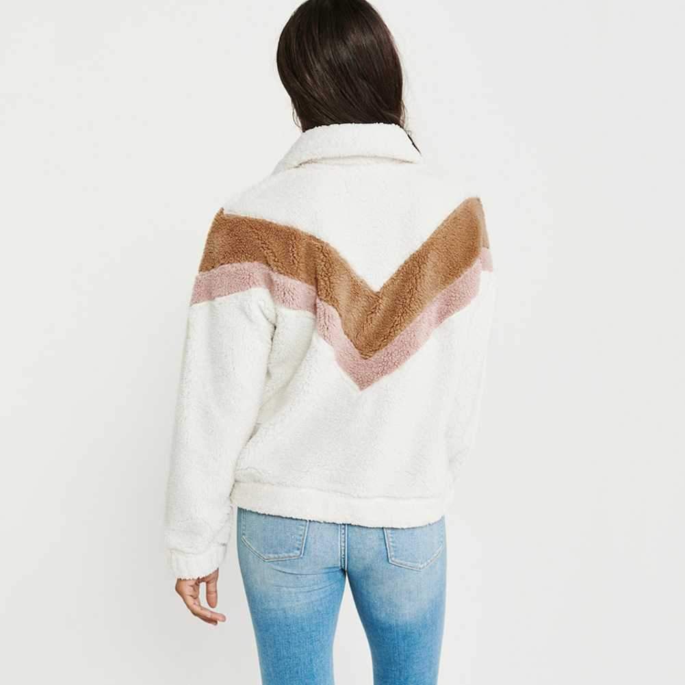 Cozy Colorblock Chevron Half Zip Sherpa Pullover Faux Fur Sweatshirt Jacket on sale - SOUISEE