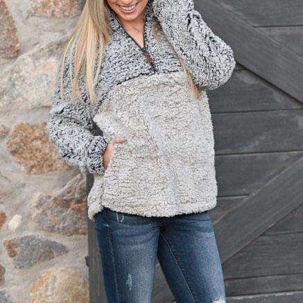 Faux Fur Shearling Sherpa Fleece Pullover Sweatshirt on sale - SOUISEE