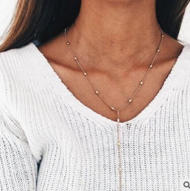 Silver Diamond Pendant Necklace Layered Long Necklace Pearl Choker on sale - SOUISEE