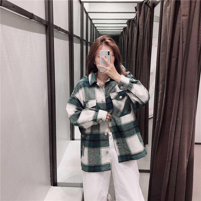 Classic Thick Colorblock Checked Button Down Woolen Shirt Jacket on sale - SOUISEE