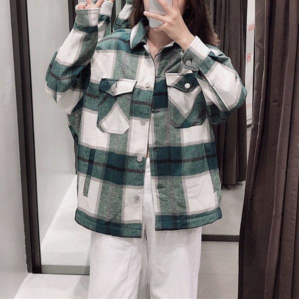 Classic Thick Colorblock Checked Button Down Woolen Shirt Jacket on sale - SOUISEE