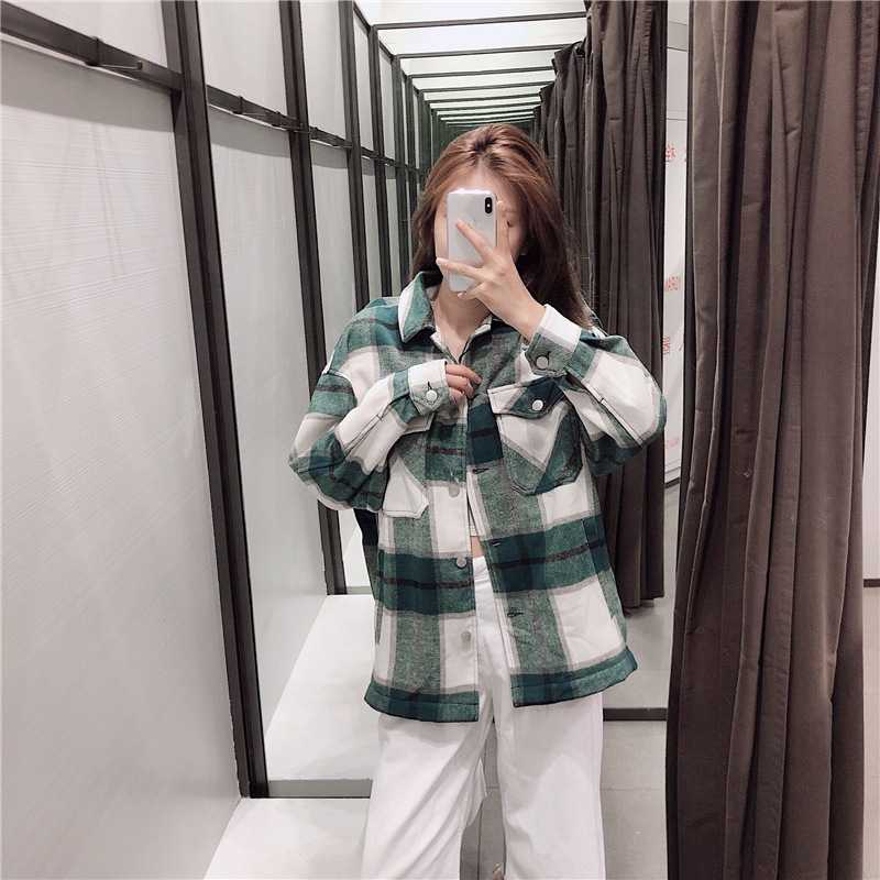 Classic Thick Colorblock Checked Button Down Woolen Shirt Jacket on sale - SOUISEE