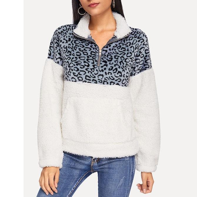 Two Toned Fuzzy Sherpa Fleece Pullover Jacket on sale - SOUISEE