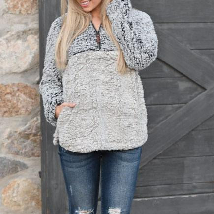 Faux Fur Shearling Sherpa Fleece Pullover Sweatshirt on sale - SOUISEE